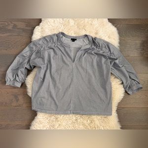 Ann Taylor Stripe Curved Sleeve Slit Neck Shirting Pullover Top